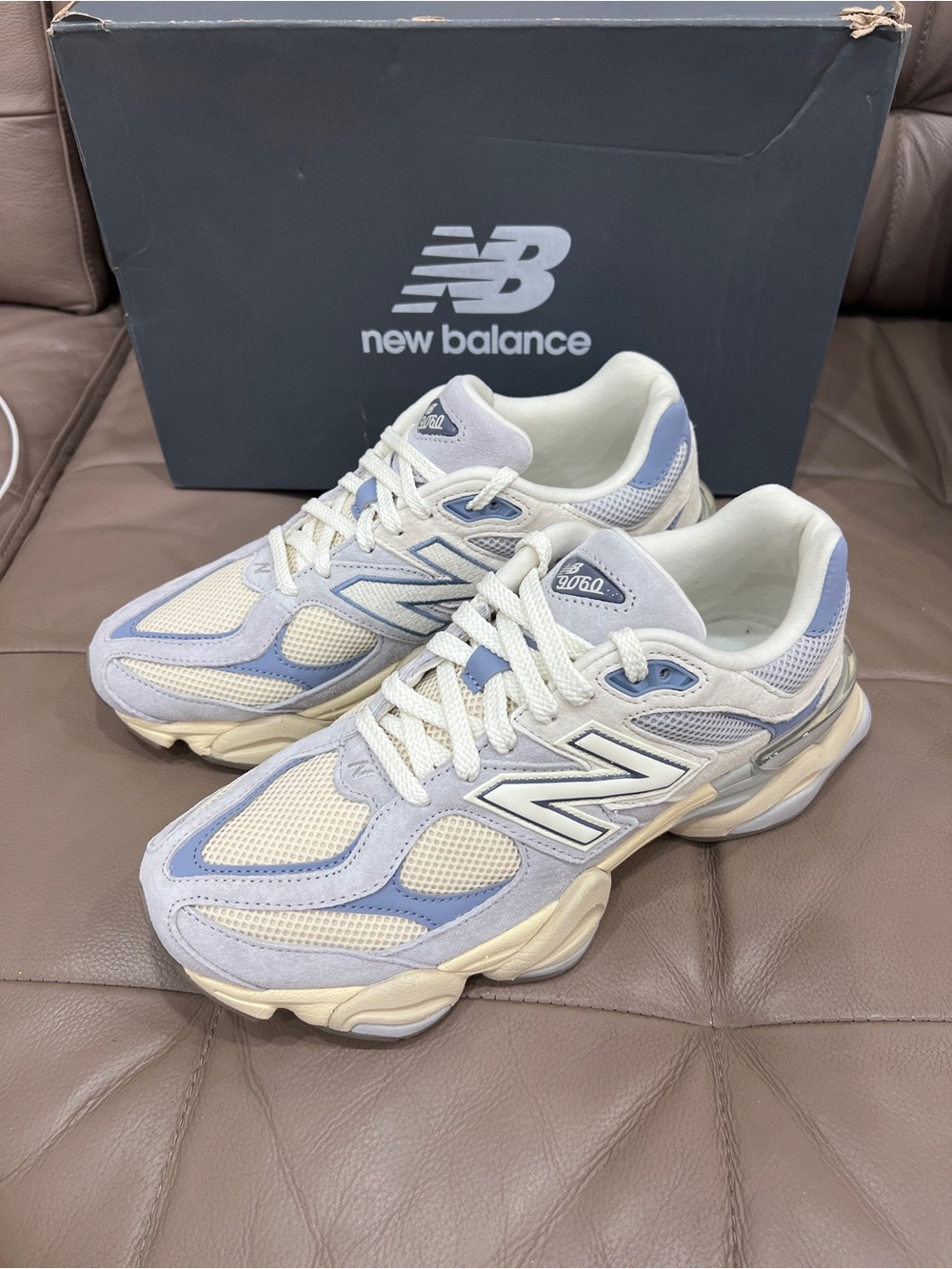 New Balance 9060 Light Blue & Cream Mesh Sneakers men size 8.5